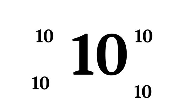 Zoom in and out animation the number ten symbol. Large black symbol in the center and four small symbols around. Seamless looped 4k animation on white background