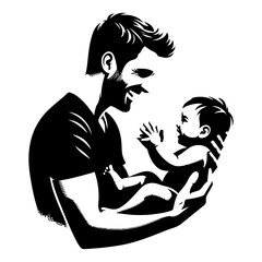A Happy Smiling Father plays with a small baby, smiles at the child, the babe smiles in response vector black color silhouette 4