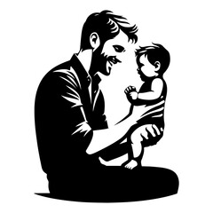 A Happy Smiling Father plays with a small baby, smiles at the child, the babe smiles in response vector black color silhouette 8