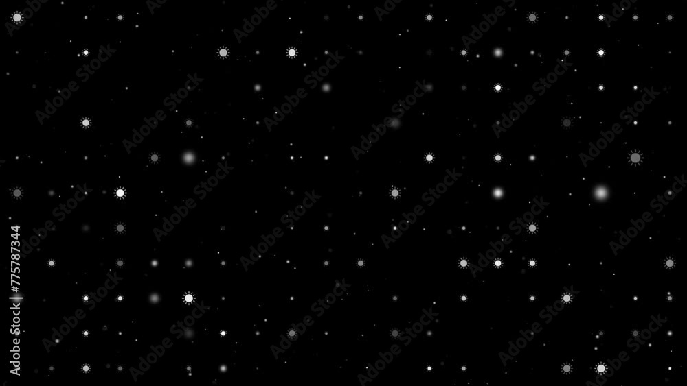 Poster template animation of evenly spaced suns of different sizes and opacity. animation of transparency a