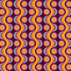 60s 70s Style Retro Wavy Stripes And Circles Vintage Mid-Century Pattern
