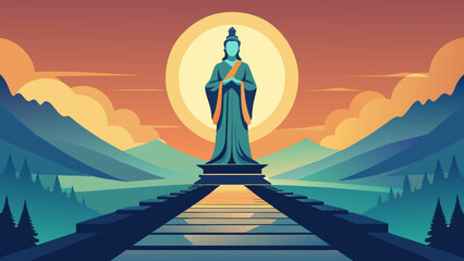 statue of buddha in sunset - obrazy, fototapety, plakaty
