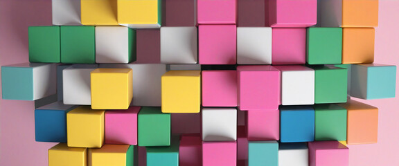 Colorful cubes, 3d render bright colors illustration