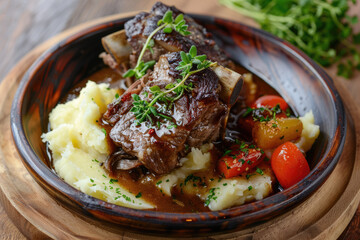Traditional Icelandic lamb with root vegetables in a restaurant or cafe in Iceland.