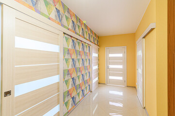 standard room interior apartment. room doors, renovation corridor lobby entrance hall