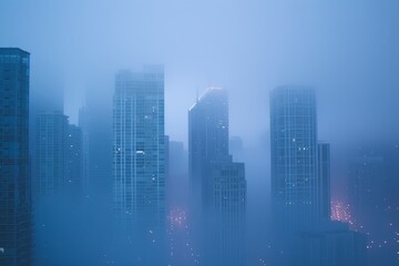 Fototapeta na wymiar Misty Morning City Skyline