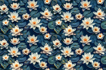 Water lily background, seamless repeat and fully tile-able bckground of white water lilies Nymphaeaceae