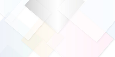 Obraz premium Abstract white and colorful background with diamond and square shapes layered in modern abstract pattern design, White color technology concept geometric line vector background. 