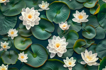 Water lily background, seamless repeat and fully tile-able bckground of white water lilies Nymphaeaceae