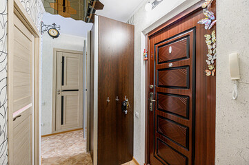 standard room interior apartment. room doors, renovation corridor lobby entrance hall