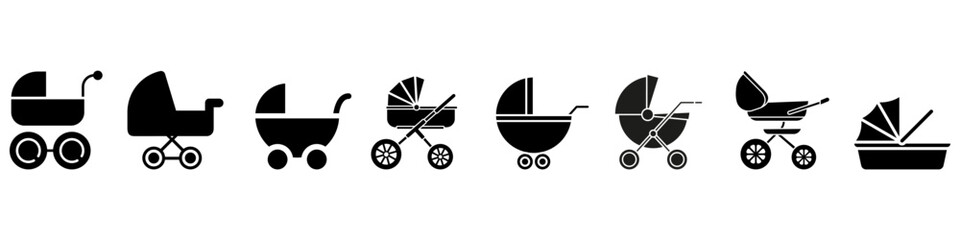 Fototapeta na wymiar Baby carriage icon vector set. Stroller illustration sign collection. Baby symbol or logo.