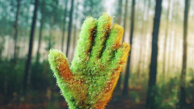 Moss and grass covered hand. Hand of nature, healing, love