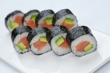 tasty sushi on the white - 775791722