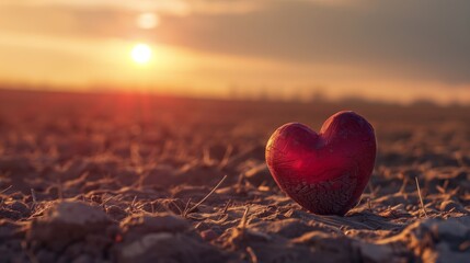 Fototapeta premium A heart is sitting on the ground in a field