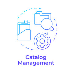 Catalog management blue gradient concept icon. Collection development, books managing. Round shape line illustration. Abstract idea. Graphic design. Easy to use in infographic, blog post