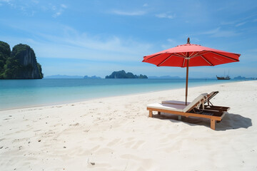 white sand beach with umbrellas and sun beds - 775796530