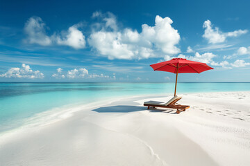 white sand beach with umbrellas and sun beds - 775796537