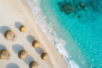 white sand beach with umbrellas and sun beds - 775796558