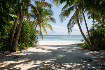 Deserted tropical beach with white sand - 775796756