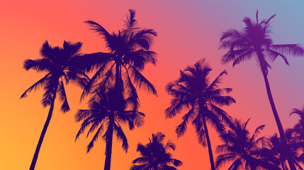 Fototapeta na wymiar Summer concept. Silhouettes of palm trees against the sky. Tropical sunset background. 