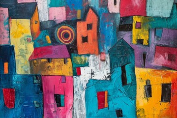 Captivating Colorful village paint. Vivid paint. Generate Ai
