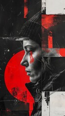 A collage of black and white photography with a pop of color