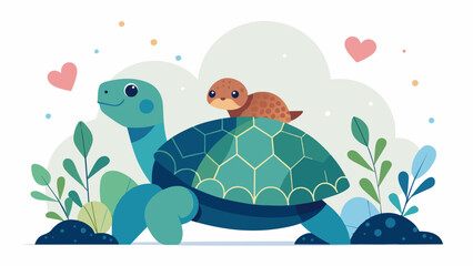 two turtles on a green background