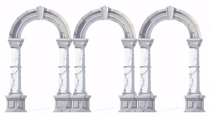 Naklejka premium Elegant white marble arch with medieval and ancient Greek and Arabian-inspired columns.