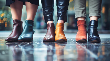 A diverse group of professionals in business shoes stand in solidarity, each individual expressing confidence and determination