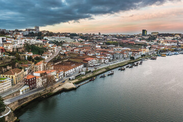 Fototapeta na wymiar Vila Nova de Gaia city, seen from Dom Luis I Bridge, Portugal