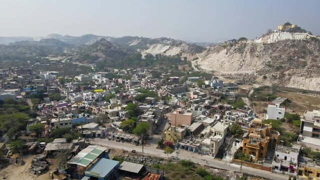 Aerial view of an Indian city in Rajasthan state.