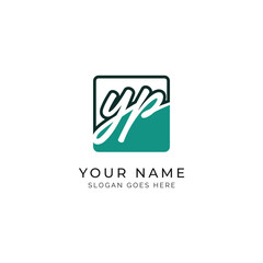 Y, P, YP Initial letter handwritten, Alphabet YP signature Icon in square shape