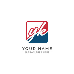 Y, K, YK Initial letter handwritten, Alphabet YK signature Icon in square shape