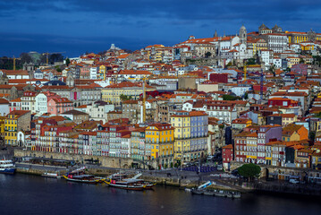 Fototapeta na wymiar Aerial view of Port city on the bank of Douro river, Portugal