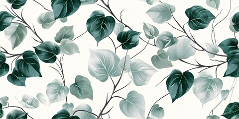 Elegant vintage design featuring green, black and white split-leaf Philodendron plant with vines on a neutral background. - obrazy, fototapety, plakaty