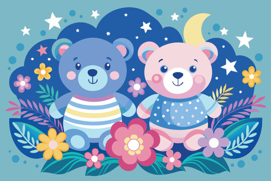 -cute-2teddy-bear-with-flowers--stars-and-waves-pa illu.eps
