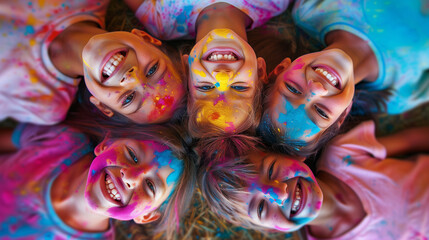 Obraz premium Cheerful kids at the festival of colors Holi