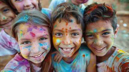 Cheerful kids at the festival of colors Holi