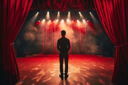 Dynamic Actor man theater stage. Role empty. Generate Ai