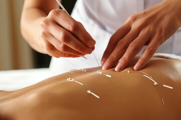 Relaxing Acupuncture treatment. Asian medicine health. Generate Ai - obrazy, fototapety, plakaty