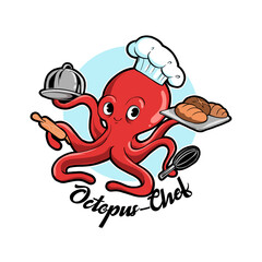 Vector cartoon illustration of octopus as a chef