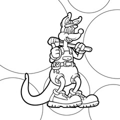 Vector illustration of kangaroo as repair handyman coloring page