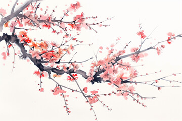 Japanese sakura blossom branch in watercolor style