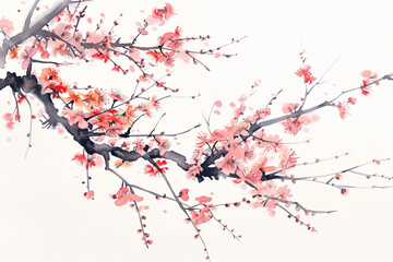 Fototapeta premium Japanese sakura blossom branch in watercolor style