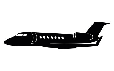 private jet silhouette collection set vector design, Set of black silhouettes of aircraft on a white background