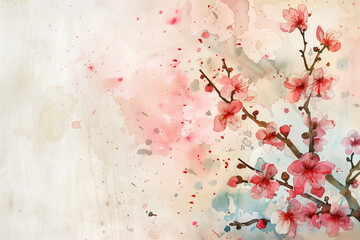 cherry blossom branch in watercolor style, sakura Japanese painting