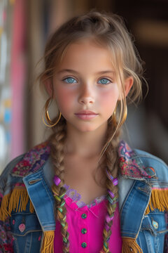teen girl with blue eyes has braided hair. hair braid hairstyle. teen girl showing hair braiding