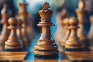 Fototapeta premium Business Chess Game with King in Focus
