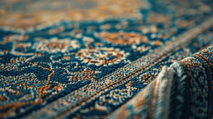 Close-up of intricate traditional carpet patterns with focus on art of textile design. Handcraft and cultural heritage. - obrazy, fototapety, plakaty