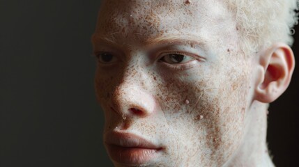 Portrait of a person with freckles and ginger hair. Beauty and skincare concept. International Albinism Awareness Day